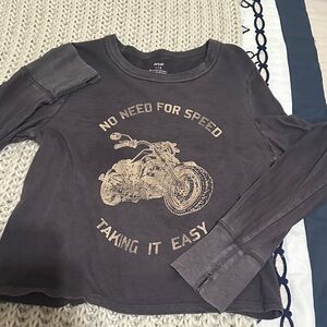 Art Class Charcoal Long Sleeve with Motorcycle Graphic women’s